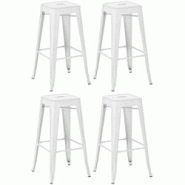 CLP Lot de 4 tabourets de bar en métal empilables Joshua Blanc - blanc métal 312755 CLP Lot de 4 tabourets de bar en métal empilables Joshua Blanc - blanc métal 312755