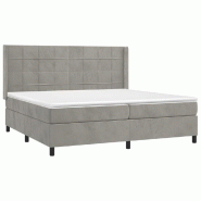 Décoshop26 - Cadre de lit LED avec sommier tête de lit matelas surmatelas 200x200 cm tissu velours gris clair TDL0207760 - gris 3001229288009