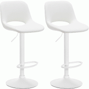 Décoshop26 - Tabourets de bar chaises haute x2 avec repose-pieds en PVC blanc piètement métallique blanc 10_0004068 - 3000251914887