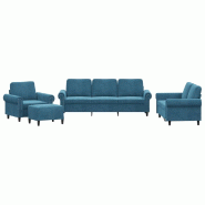 Ensemble de canapés 4 pcs avec coussins Bleu Velours Modèle Elvessa - 8721012071568 Ensemble de canapés 4 pcs avec coussins Bleu Velours Modèle Elvessa - 8721012071568