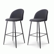 Kosmi Lot de 2 tabourets de bar LILI noirs rembourrés et pieds en métal noir - Hauteur 65 cm - noir métal 3760301697558 Kosmi Lot de 2 tabourets de bar LILI noirs rembourrés et pieds en métal noir - Hauteur 65 cm - noir métal 3760301697558