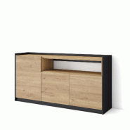 SKRAUT HOME Buffet salon et cuisine, 156x80x37 cm, 3 Portes, Meuble chaussure, Chêne et noir - beige Bois manufacturé 699_5
