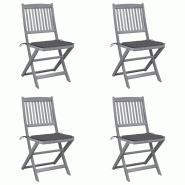 VidaXL Chaises Pliables D Extérieur Lot De 4 Et Coussins Bois D Acacia - gris 8720286284872