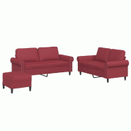 VidaXL Ensemble de canapés 3 pcs et coussins Rouge bordeaux Similicuir Modèle Zorvalis - 3202158