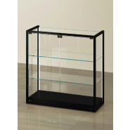 Vitrine D'exposition Comptoir Verre Trempé 48x75x36 Cm - Couleur Argent Et Laiton Chromé