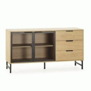VS Venta-stock Buffet ISIS 2 portes en métal noir et 3 tiroirs, 130 cm - marron Bois manufacturé I23009