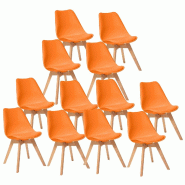 12 Chaises Tulipes Salle à Manger Scandinaves Bm Home Salle de Bureau, Pieds en Bois de Hêtre Massif, Colorie Orange - orange plastique 3666630015967