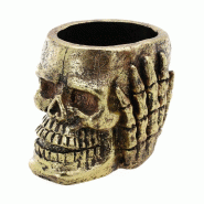 Cache pot tête de mort doré 16x18,5 cm