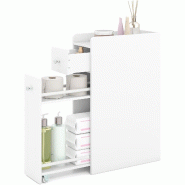 COSTWAY Armoire bain petite avec tiroir et roues, en bois, armoire latérale, blanc - blanc Bois manufacturé VH34041IT