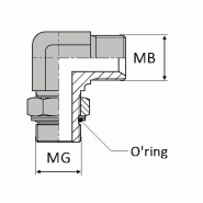 Coude orientable mâle BSP x mâle gaz cylindrique 90° - BCMCY90202 - Avec joint o'ring et bague anti-extrusion