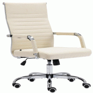 Décoshop26 - Fauteuil de bureau sur roulettes confortable hauteur réglable en tissu crème cadre métal chromé BUR10575 - beige métal 3000903269600