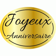 Étiquette cadeau adhésive Joyeux Anniversaire - ovale doré et noir 3x4cm - par 500