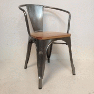 Fauteuil industriel factory acier brossé assise bois Fauteuil industriel factory acier brossé assise bois