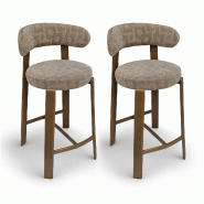 Now's Home - Lot 2 chaises/bar tissu structuré taupe et métal effet bois50x50x90 suzie - 3256390254746