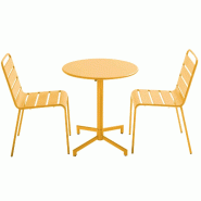 Oviala Business Ensemble table de jardin et 2 chaises en métal jaune - jaune acier 114698