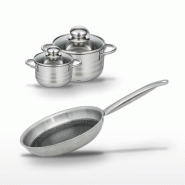 Batterie de cuisine avec 1 poêle de cuisson 24 cm et 2 faitouts 12/16 cm en inox sans PFAS Elo Collection Relief Solution Brillant - gris 31762399409