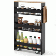 COSTWAY chariot étroit 13cm, 4 niveaux, roulettes, poignée et garde-corps, cuisine/salle de bain, 47,5×13×80,5cm - noir métal VH36889NF-PW