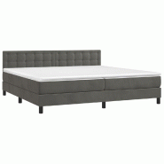 Décoshop26 - Cadre de lit LED avec sommier tête de lit matelas surmatelas 200x200 cm tissu velours gris foncé TDL0207688 - gris 3001222088002