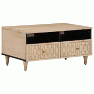 Décoshop26 - Table basse de salon design moderne avec motifs sculptés 80 x 54 x 40 cm bois de manguier massif DEC037175 - Bois massif 3000263142377