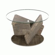 Helloshop26 - Table basse ronde en verre de 81 x 81 x 49 cm avec bords arrondis et patins antidérapants style moderne en verre 20_0013805 - 300022794