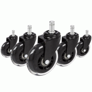 Hjh OFFICE 5 x roulettes pour sols durs ROLO SKATE 11 mm / 75 mm noir / transparent (lot de 5) - noir plastique 729404