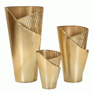 Mauro Ferretti Ensemble De 3 Vases En Métal Doré Flosty - Trio Élégant Et Glamour Pour Plantes 39 X 42 X 75 Cm - doré métal 0421120000