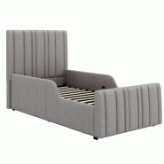 Merax lit rembourré 90 x 200 cm avec coffre, tête de lit haute, côtés hauts, vérin à gaz, sommier, lin, gris - gris N634U0043G Merax lit rembourré 90 x 200 cm avec coffre, tête de lit haute, côtés hauts, vérin à gaz, sommier, lin, gris - gris N634U0043G