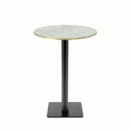 RestooTab - Mange-debout Milan T Ø50cm décor marbre pokhara chants couleur laiton - blanc fonte TB-MITFF-R50M-MB.POK-LAI