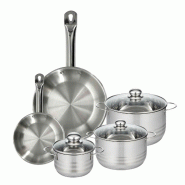 Batterie de cuisine avec 2 poêles 24/28 cm et 3 faitouts 16/20/24 cm en inox sans PFAS Fackelmann Eterna Brillant - gris inox 3176239935110_0