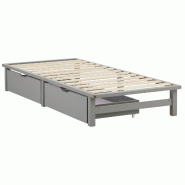 Décoshop26 - Lit palette en bois massif gris 90x200 cm avec tiroirs de rangement et sommier à lattes LIT06238 - gris Bois massif 3000424769603