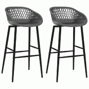 Décoshop26 - Tabourets de bar x2 chaises haute aspect de maille en PP gris et métal DEC029392 - gris métal 3000257353536