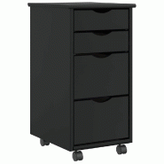 Helloshop26 - Armoire roulante avec tiroirs grand espace de rangement 34 x 39 x 65,5 cm en bois de pin noir 02_0057659 - noir Bois massif 300024015689