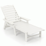Helloshop26 - Chaise longue inclinable dossier réglable 196-169 x 75 x 31,5-65 cm confort optimal design extérieur en hdpe blanc 20_0011250 - 300022