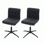 Mendler Lot de 2 chaises de salle à manger Kavala II, chaise de cuisine, hauteur réglable mécanisme rotatif ~ similicuir gris foncé, pied noir - g