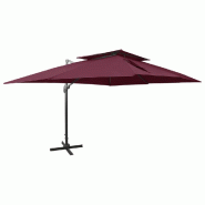 Parasol de jardin déporté avec double dessus Bordeaux Rouge 400 x 300 cm Modèle Atlas Signature Élite - 312381