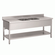 Plonge professionnel en inox 2 bacs au centre 2000x700x850+100mm - PTHSTR207BM2