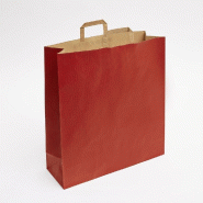 Sac kraft vergé rouge poignées plates 45x15x49cm - très grand format - par 50