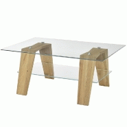 TABLE BASSE RECTANGULAIRE LUCEY PLATEAU EN VERRE ET STRUCTURE EN CHÊNE NATUREL