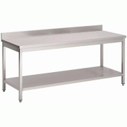 Table inox (L)1000 x (P)600 mm x (H)940 mm, avec dosseret et étagère basse Table inox (L)1000 x (P)600 mm x (H)940 mm, avec dosseret et étagère basse
