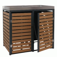 Décoshop26 - Cache-poubelles double avec bac à plantes intégré 124x134x84 cm WPC et acier inoxydable finition teck 04_0008998 - 3000267264242