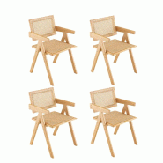 Ensemble de 4 chaises de salle à manger COSTWAY, chaises de cuisine en bambou et rotin synthétique, avec dossier et accoudoirs - marron Bois manufac