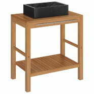 Helloshop26 - Armoire de toilette en teck 74 x 45 x 75 cm solide avec lavabo en marbre noir 02_0006622 - noir Bois massif 3000363682728