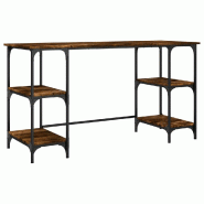 Helloshop26 - Bureau table poste de travail meuble d'ordinateur informatique étude chêne fumé 140 x 50 x 75 cm métal et bois 02_0023585 - métal 3