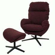 Mendler Fauteuil relax + pouf HWC-L12, Fauteuil TV Fauteuil à bascule Fonction bascule, pivotant, métal tissu/textile ~ bordeaux - rouge textile 98422