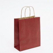 Sac kraft vergé rouge poignées torsadées 18x8x21cm - par 50