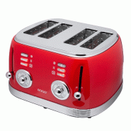 Sogo Grille‑Pain Rétro Rouge 1500W, 4 Tranches, Fonctions Réchauffer/Décongeler, Design Vintage, Réglage de Brunissage - rouge multi-matériau T