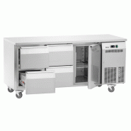 Table inox ventilée positive 1 porte pleine + 4 tiroirs coulissants GN 1/1, sur roulettes, 250 W, 220 V - MONO