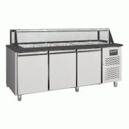 Vaiotec Table de préparation EASYLINE / 3 compartiments avec portes, structure vitrée, pour 5 bacs GN 1/1 « noir », 2000 x 800 mm - inox 12231