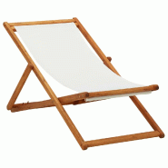 VidaXL Chaise Pliable De Plage Bois D Eucalyptus Et Tissu Blanc Crème - blanc 310314