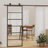 Vidaxl porte coulissante verre esg et aluminium 76x205 cm noir 151014